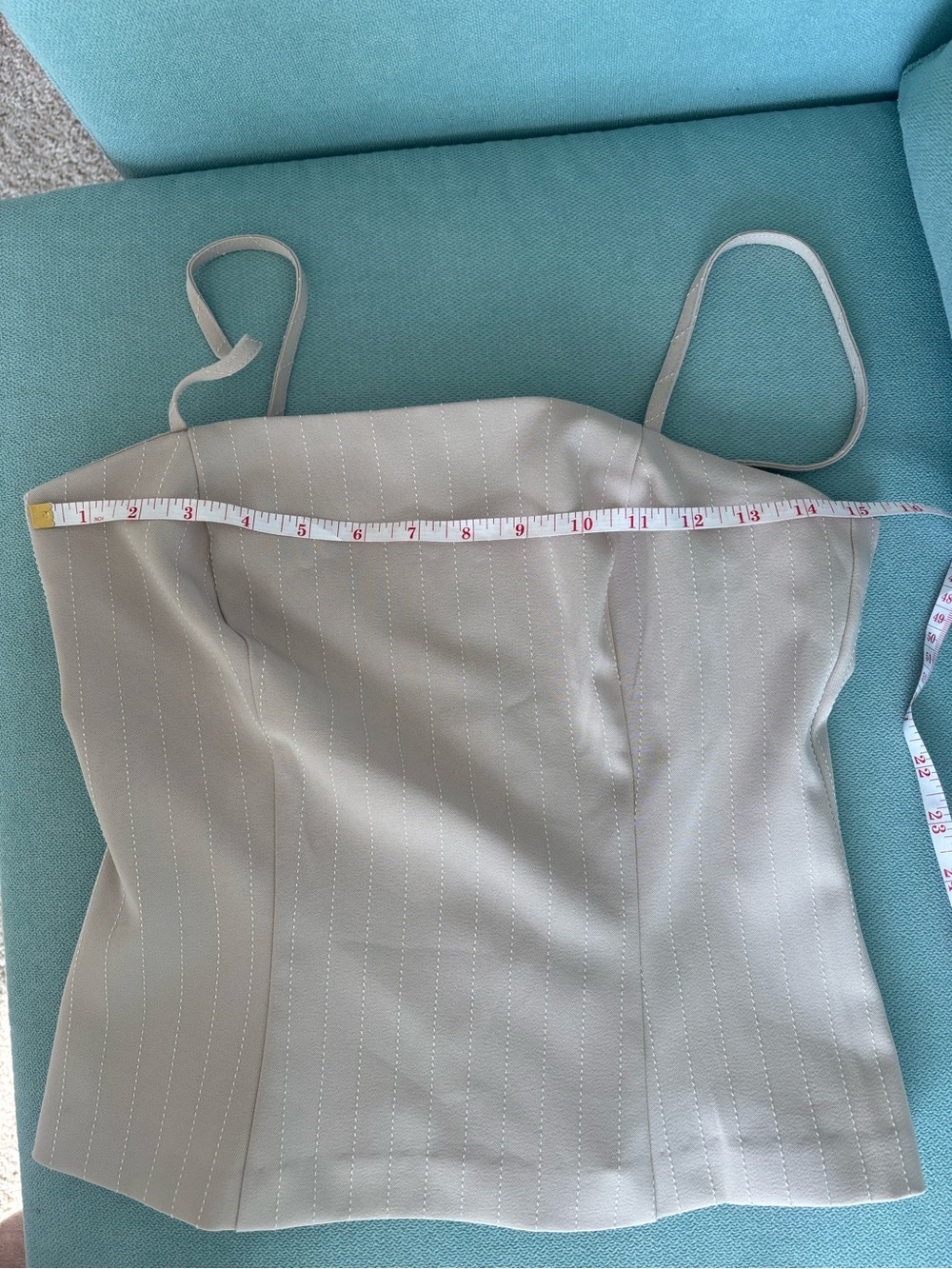 4-Piece Beige Pinstripe Set |Blazer, Corset Top, Pants /Mini Skirt | XS-S - Picture 14 of 15
